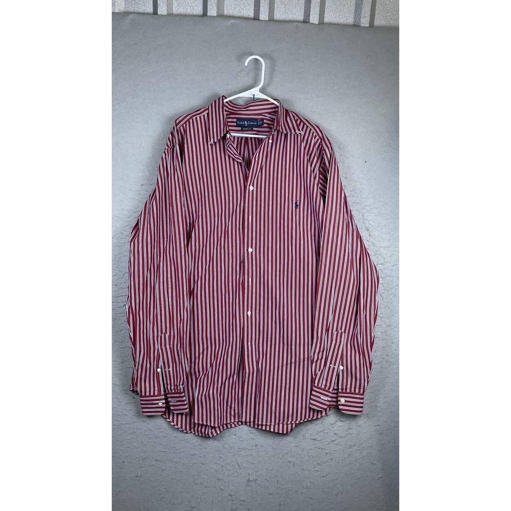 Ralph Lauren Shirt Mens XLT Red Striped Long Sleeve Button Front Classic Fit